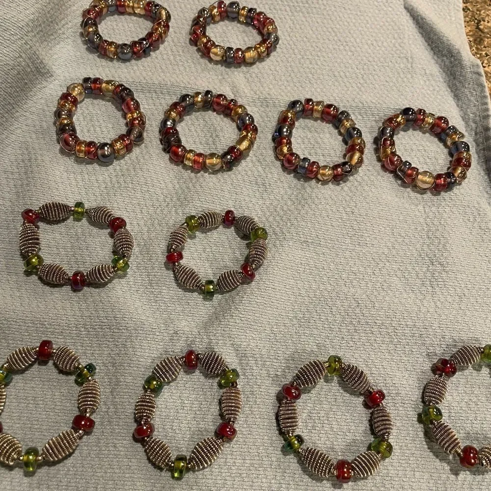 Multicolored Silver Wire Purple and Green Napkin Rings 2 sets of 6 Each = 12